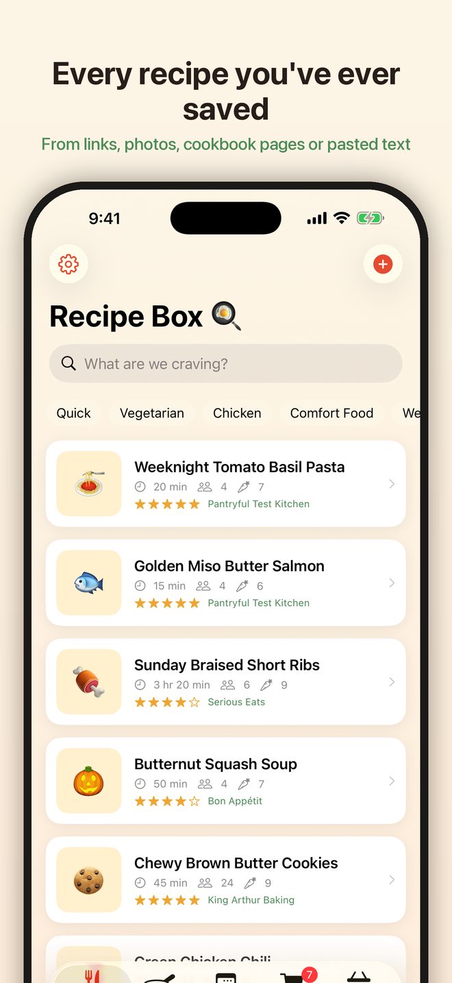 Recipe Box with star ratings